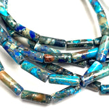 Blue Mix Tube Beads, Faux Turquoise / Rainbow Imperial Jasper Gemstone, 13mm x 4mm, Strand of 30 Beads  #LP-136