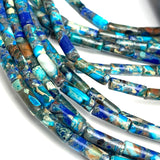 Blue Mix Tube Beads, Faux Turquoise / Rainbow Imperial Jasper Gemstone, 13mm x 4mm, Strand of 30 Beads  #LP-136