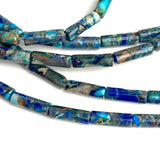 Blue Mix Tube Beads, Faux Turquoise / Rainbow Imperial Jasper Gemstone, 13mm x 4mm, Strand of 30 Beads  #LP-136