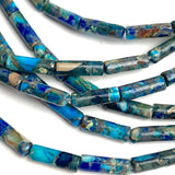 Blue Mix Tube Beads, Faux Turquoise / Rainbow Imperial Jasper Gemstone, 13mm x 4mm, Strand of 30 Beads  #LP-136