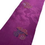 Rich Purply Burgundy with Embroidery and Jacquard, Vintage Kimono Silk Satin, 3 Pieces from Japan # 777