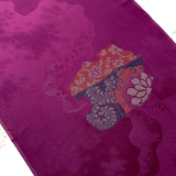 Rich Purply Burgundy with Embroidery and Jacquard, Vintage Kimono Silk Satin, 3 Pieces from Japan # 777