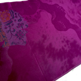 Rich Purply Burgundy with Embroidery and Jacquard, Vintage Kimono Silk Satin, 3 Pieces from Japan # 777