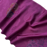 Rich Purply Burgundy with Embroidery and Jacquard, Vintage Kimono Silk Satin, 3 Pieces from Japan # 777