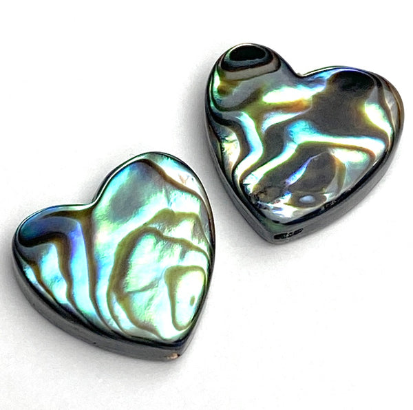 Abalone Heart Beads 9/16" Vivid Blues/Greens, Pack of 2 # LP-137