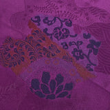 Rich Purply Burgundy with Embroidery and Jacquard, Vintage Kimono Silk Satin, 3 Pieces from Japan # 777