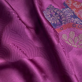 Rich Purply Burgundy with Embroidery and Jacquard, Vintage Kimono Silk Satin, 3 Pieces from Japan # 777
