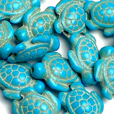Blue Turtle Beads, Faux Turquoise, 11/16" x 9/16" Pack of ELEVEN Turtles, #LP-139