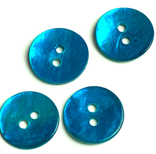 Re-Stocked, Teal Blue Bright 1/2" Pearl Shell 2-hole, Per Button  #D-182