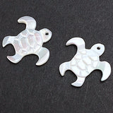Tiny White Sea Turtle Charms, 5/8" One Hole, Natural MOP Iridescent Shell, Pack of TWO  #LP-124