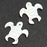 Tiny White Sea Turtle Charms, 5/8" One Hole, Natural MOP Iridescent Shell, Pack of TWO  #LP-124