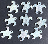 Tiny White Sea Turtle Charms, 5/8" One Hole, Natural MOP Iridescent Shell, Pack of TWO  #LP-124