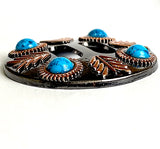 Re-Stocked, Four Copper Feathers/Four Stones Slotted Concho with 'Turquoise' 1.5"  #SWH-147