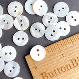White 9/16" Two-Hole River Shell Buttons, 14mm, A Few Butterscotch Highlights, Pack of 20  # LP-67-20
