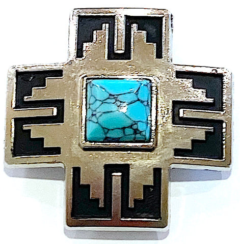 Silver/Faux Turquoise Cross Large Screw-Back Concho 1.5"  #SWH-150