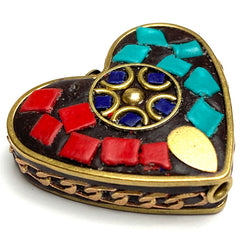 Heart Bead: Large Metal/Clay? Mosaic 1.25"   #LP-126