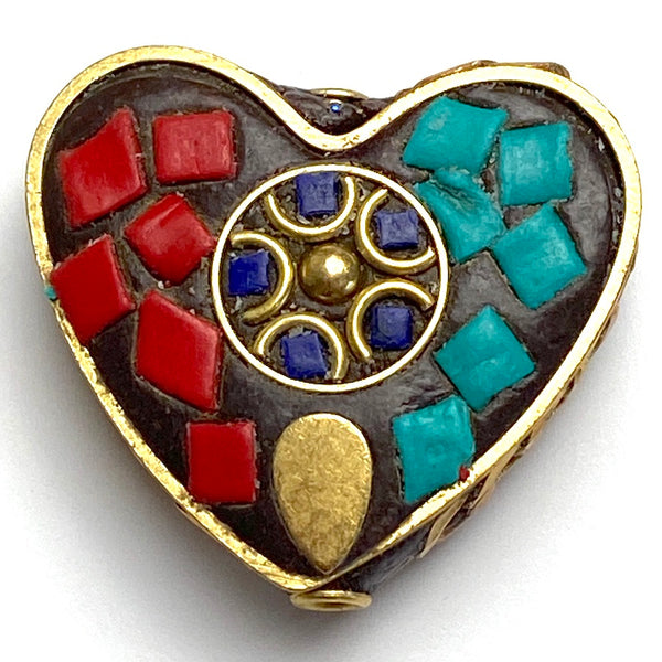 New Markdown, Large Heart Bead: Large Metal/Clay? Mosaic 1.25"   #LP-126