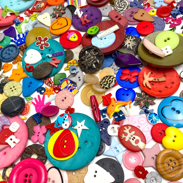 Button Fun Mix, Kids, Hearts, Letters, Animals Etc. ONE POUND of New Plastic/Resin Buttons #PIE-2