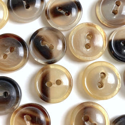 Re-Stocked 5/8" Brown/Tan Natural Horn Button 2-hole Rimmed 16mm, Per Button #SK-0091