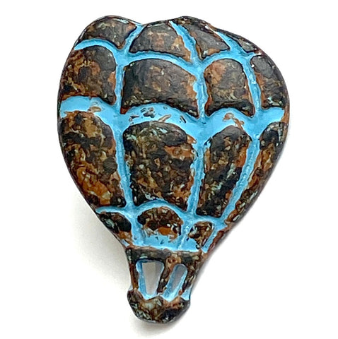 Running Low, Hot Air Balloon Dark Brass/Blue Patina Metal Button 7/8" #SWC-73