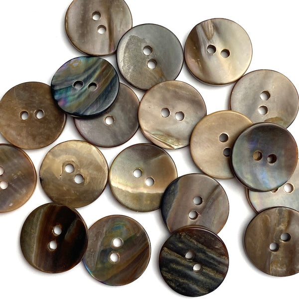 Re-Stocked Brown Mussel Shell Melange Mix, 11/16" Iridescent 17mm, Pack of 22 Buttons #KB-920