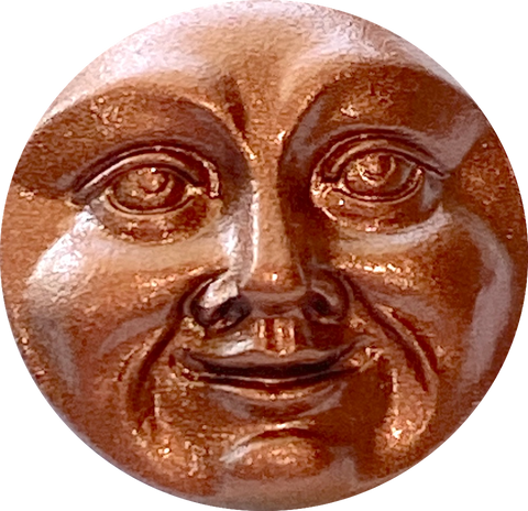 Re-Stocked, Copper Moon Face Czech Glass Button 17mm / 11/16"  # CZ-288