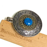 Large Pendant, Faux Turquoise Center, Silver and Gold Carvings 2.75" #CL-21