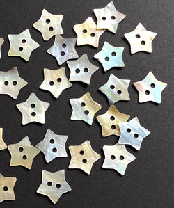 Re-Stocked, Moonrise Tiny Rustic Stars Mother of Pearl 9/16" Iridescent 2-Hole Button, 14mm, Pack of 20,  #KB-922