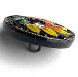 Running Low, Black, Orange, Yellow, Green 7/8" Czech Glass Hand Painted Flower Button 22mm  # CZ 242