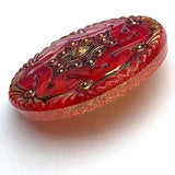 Re-Stocked, Red Handpainted Czech Lacy Glass Button, 1-1/8", Susan Clarke #SC-1519F