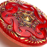 Re-Stocked, Red Handpainted Czech Lacy Glass Button, 1-1/8", Susan Clarke #SC-1519F