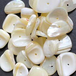 Naturally Abstract Wavy Shell Beads, White-Ivory MOP Various Sizes, Pack of 30-34 Beads #CL-24