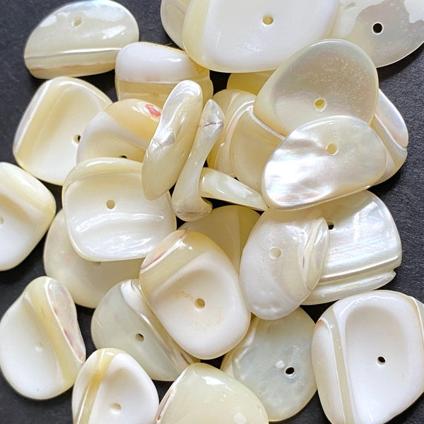 Naturally Abstract Wavy Shell Beads, White-Ivory MOP Various Sizes, Pack of 30-34 Beads #CL-24