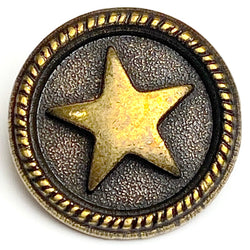 Roped Star, Antique Brass 3/4" Button, 18/19mm, Italy, Shank Back # FJ-59