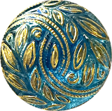 Re-Stocked Blue & Gold Laurel Leaves Czech Glass Button 18mm / 3/4" # CZ-178