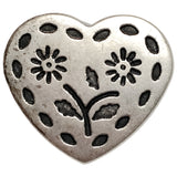 SALE Stitched Heart Antique Silver 1-1/8" Button, 27mm, Italy, Shank Back # FJ-60