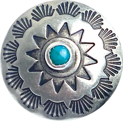Blue Bead Pasque Flower, 1" Southwest Button w. "Turquoise", Silver/Shank Back #SW-69