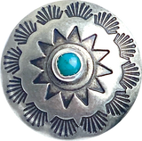 Blue Bead Pasque Flower, 1" Southwest Button w. "Turquoise", Silver/Shank Back #SW-69
