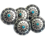 Blue Bead Pasque Flower, 1" Southwest Button w. "Turquoise", Silver/Shank Back #SW-69
