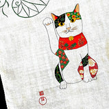 Lucky Cat Beckons, Cotton Tenugui Towel from Japan, 100% Cotton 12" x 34"  #RK-14