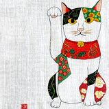 Lucky Cat Beckons, Cotton Tenugui Towel from Japan, 100% Cotton 12" x 34"  #RK-14