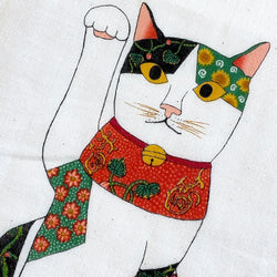 Lucky Cat Beckons, Cotton Tenugui Towel from Japan, 100% Cotton 12" x 34"  #RK-14