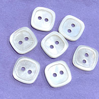 New Markdown, Square Itty Bitties 5/16" White MOP Shell 8mm Real Pearl Button. Pack of FOUR  #SK-690