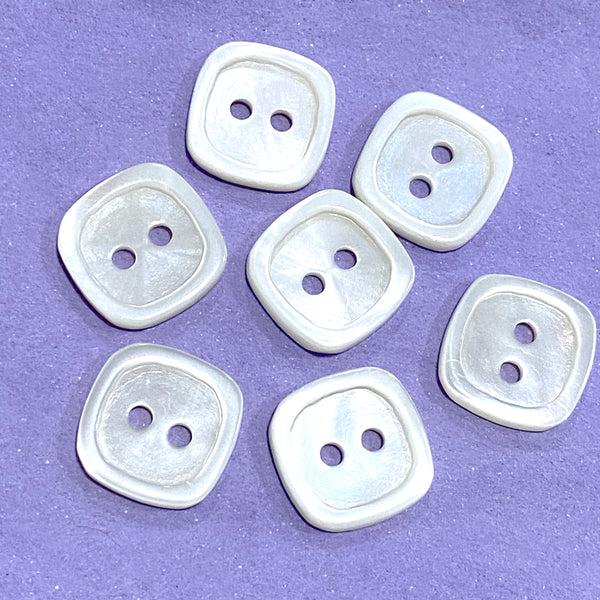New Markdown, Square Itty Bitties 5/16" White MOP Shell 8mm Real Pearl Button. Pack of FOUR  #SK-690