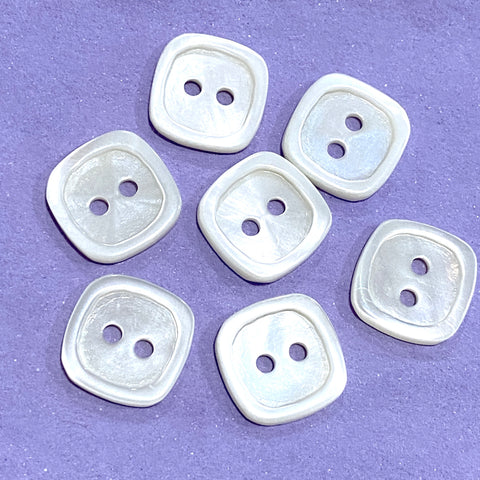 New Markdown, Square Itty Bitties 5/16" White MOP Shell 8mm Real Pearl Button. Pack of FOUR  #SK-690