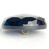 Card of 12 Vintage Faceted Black Czech Glass 15/16" Buttons, Opaque Shiny, Shank Back #VB-39-12