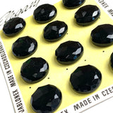 Card of 12 Vintage Faceted Black Czech Glass 15/16" Buttons, Opaque Shiny, Shank Back #VB-39-12