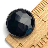 Card of 12 Vintage Faceted Black Czech Glass 15/16" Buttons, Opaque Shiny, Shank Back #VB-39-12