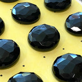 Card of 12 Vintage Faceted Black Czech Glass 15/16" Buttons, Opaque Shiny, Shank Back #VB-39-12