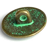 Re-Stocked, Green + Brass Daisy Swirls Metal Button  5/8" / 15mm  #L475